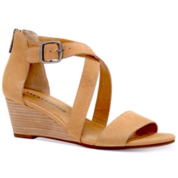 Lucky Brand Women's Jenley Wedges Sz 8 EUC Tan Leather - Picture 2 of 16